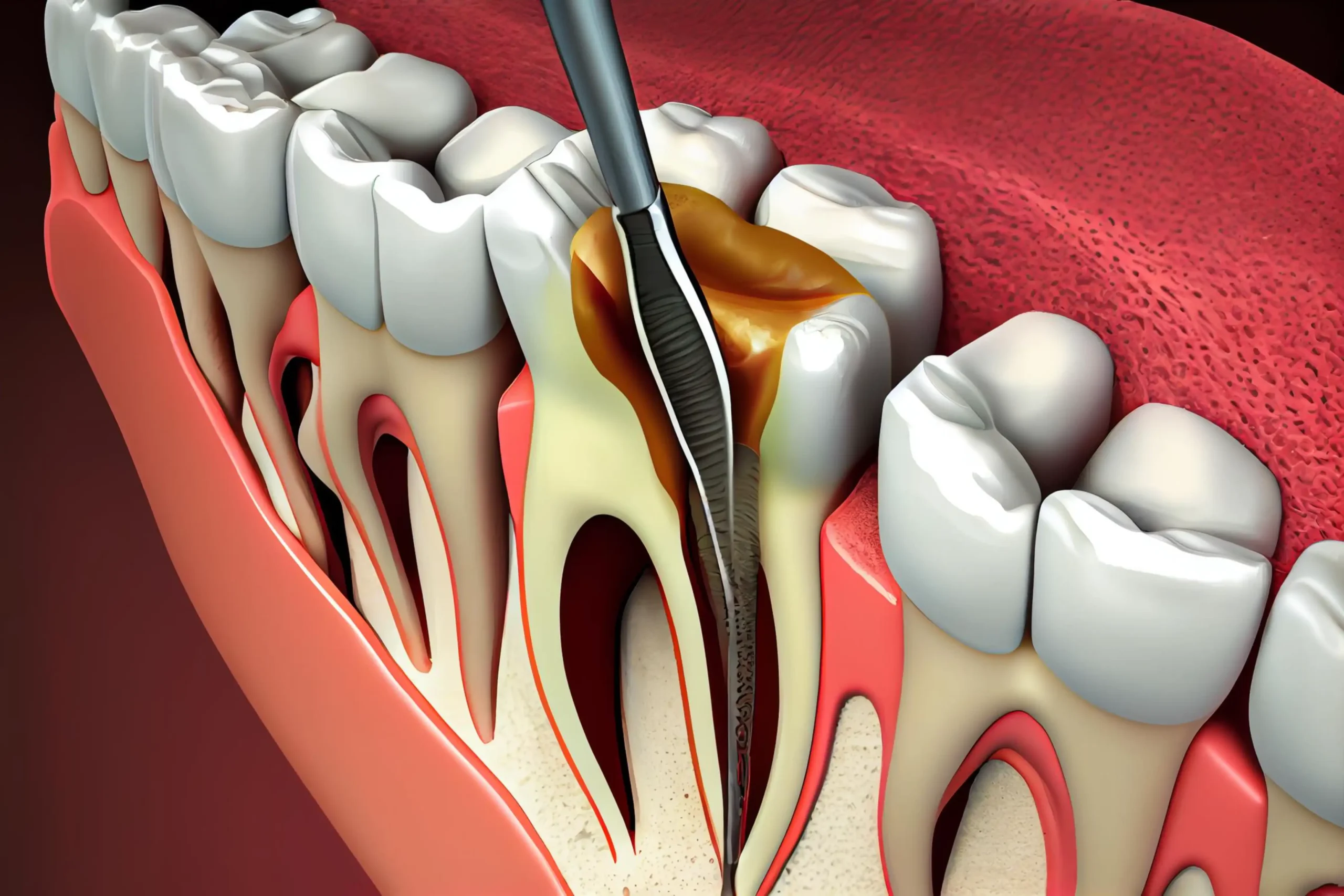 Extracción de pulpa en tratameinto de endodoncia modelo 3D