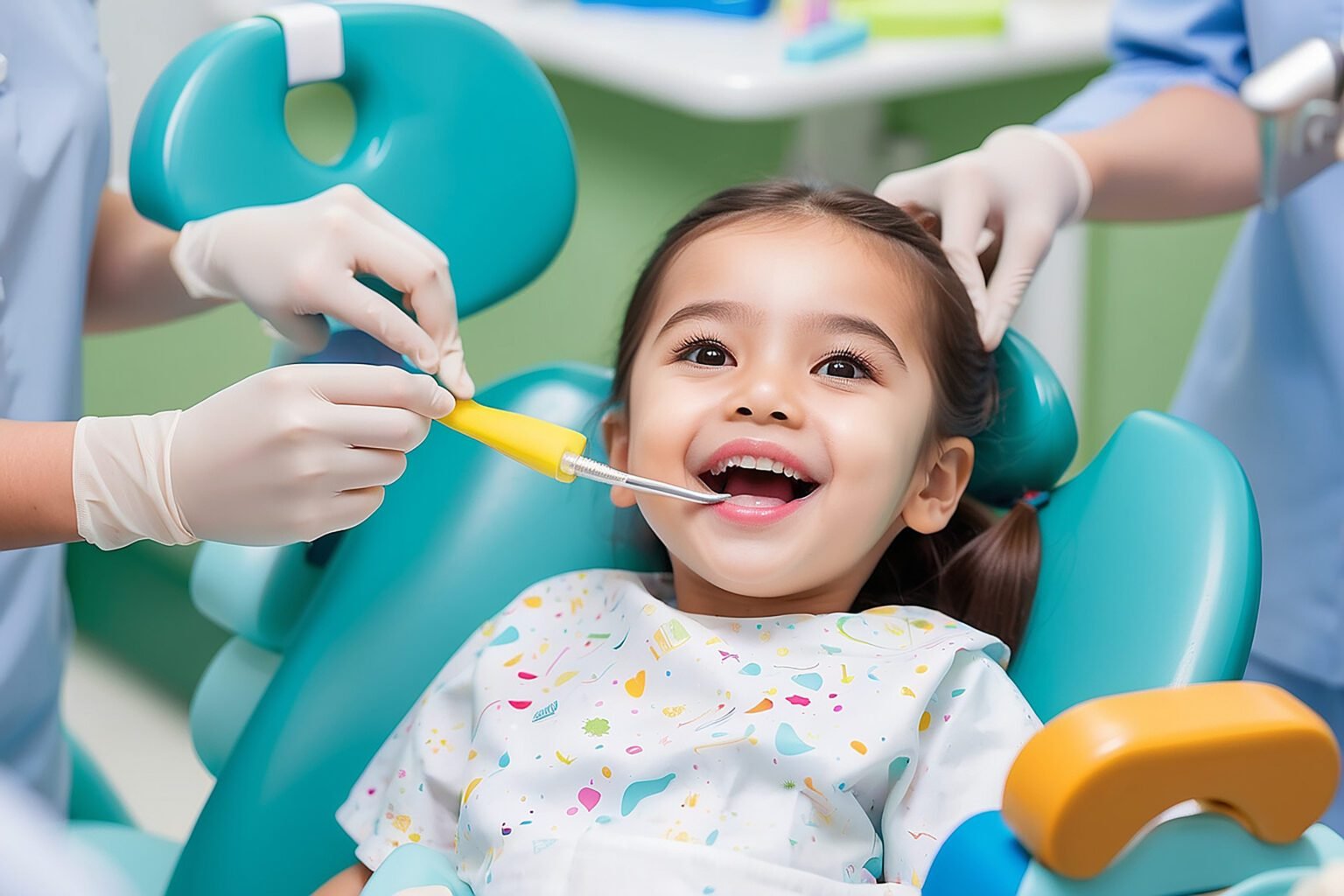 Niña en sillón de consulta dental